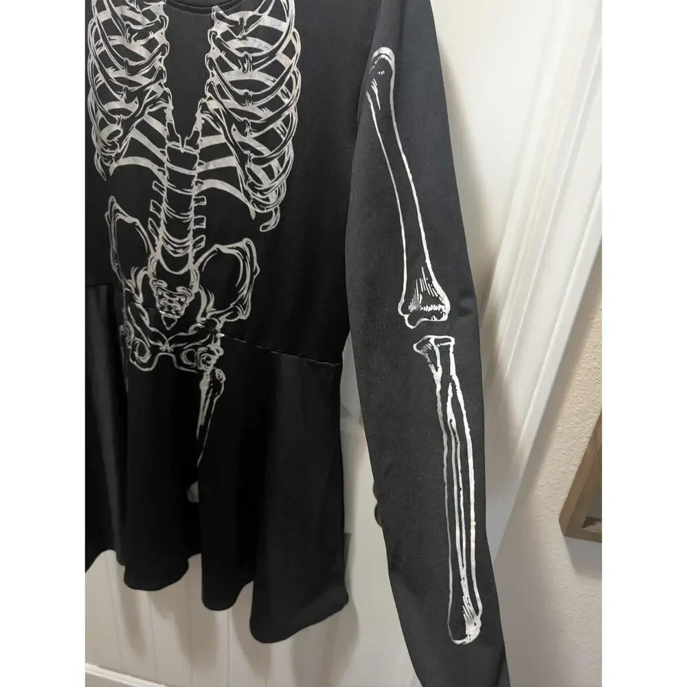 SPIRIT HALLOWEEN Skeleton Hooded Dress Costume Black/White Adult Size XL - Picture 2 of 8